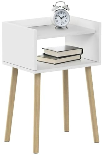 Taylor & Brown Modern Nightstand, White Wooden Bedside Table, Tall End Side Table with Open Storage Shelf, Small Night Stand for Bedroom, Kids Room & Small Spaces.