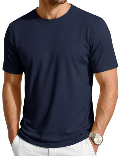 Cavva T Shirt Men Short Sleeve Casual UV Shirts Plain Summer Navy Tshirts