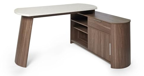 Jahnke ECK-Schreibtisch Slash C 150 E Marmor Weiss Nb./Walnuss Nb.