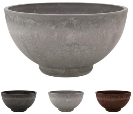 Klocke Ecostone Pflanzschale ECO701 - Hochwertige Blumenschale aus 70% Recycling-Material - Frostfest & UV-Beständig - Rundes Design für Innen & Außen (Grau - Ø 33 cm - Höhe 17 cm)