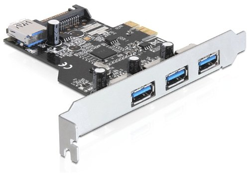 Schnittstellenkarte PCI Express an USB 3.0 3x extern 1x intern + LP SATA Power VIA, Delock® [89301]