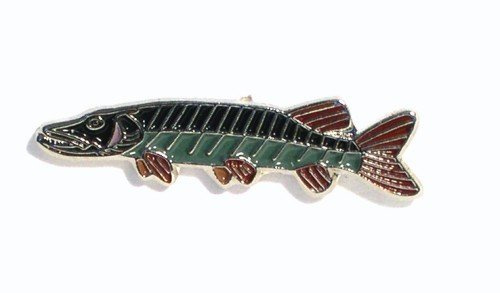 Mainly Metal Anstecknadel, Brosche, emailliertes Metall, Motiv: Hecht, Fisch, Angel-Thema