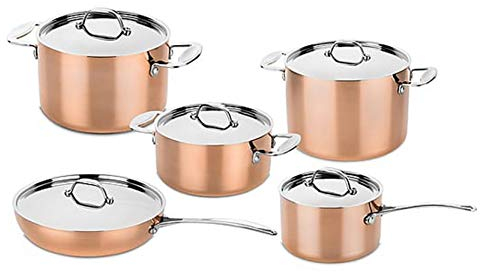 MEPRA Toscana Batteria Kitchen, 12 Pezzi, Trimetallo Acciaio Inossidabile 18/10, Alluminio e Rame