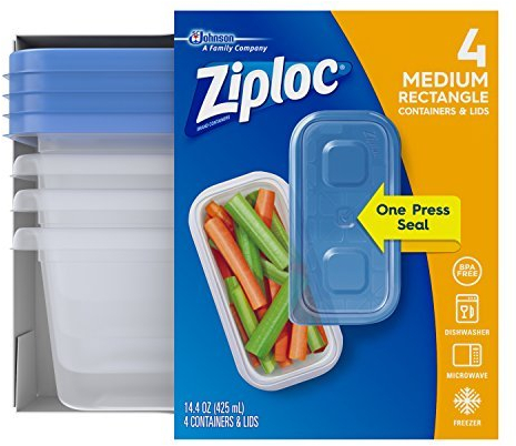 Ziplock Storage Containers, Blue, 14 oz - 4 pk