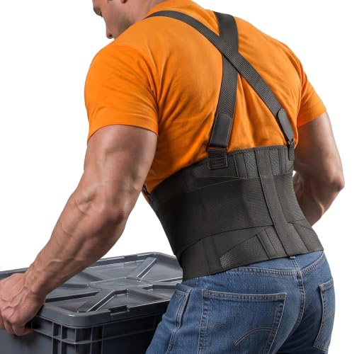 Industrial Work Back Brace with Straps for Movers, Warehouse & Construction-M by BraceAbility