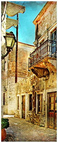 Wallario Glasbild Gasse im Süden, Urlaub in Griechenland - 50 x 125 cm Wandbilder Glas in Premium-Qualität: Brillante Farben, freischwebende Optik