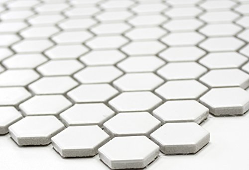 Mosaik Hexagon uni weiß matt Keramik Mosaik, Mosaikstein Format: 23x26x5 mm, Bogengröße: 260x300 mm, 1 Bogen/Matte