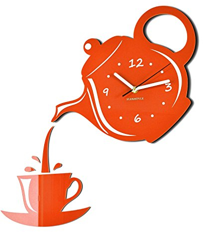 FLEXISTYLE Horloge Murale Moderne pour la Cuisine et la théière Orange 45 cm x 45 cm