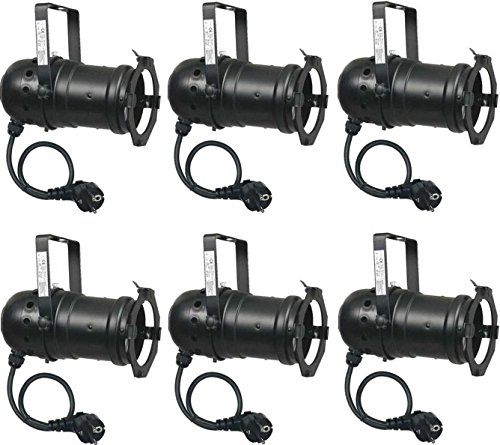 Varytec 1247-6 x PAR 30 Spot-Light Scheinwerfer SCHWARZ black PAR-30 mit E-27 Fassung & Kabel mit Schuko-Stecker