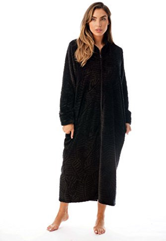 Just Love Plüsch-Bademantel mit Reißverschluss, Schwarz, Medium