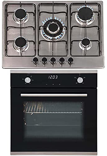 SIA 60cm Black Touch Control Single Oven & 70cm Stainless Steel 5 Burner Gas Hob