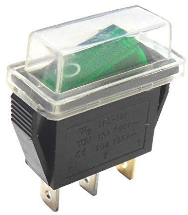 WITTKOWARE Kontroll-Wippenschalter, 28,5x10,6mm, 1-polig, EIN/AUS, 15A/250V, I/O, Schutzkappe, grün