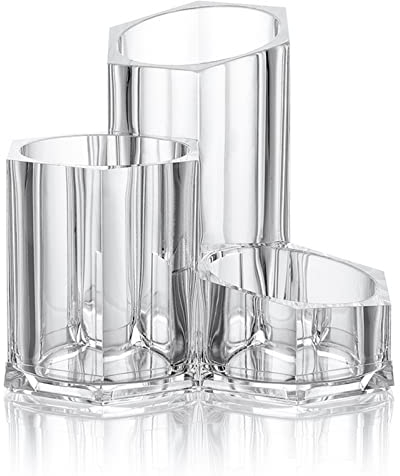 Guolich Makeup Organiser Brush Holder 3 Sections Acrylic Cosmetics Storage Case Stand for Makeup, Toothbrushes, Pen, Swab,Transparent,13.5cm*13cm*12cm