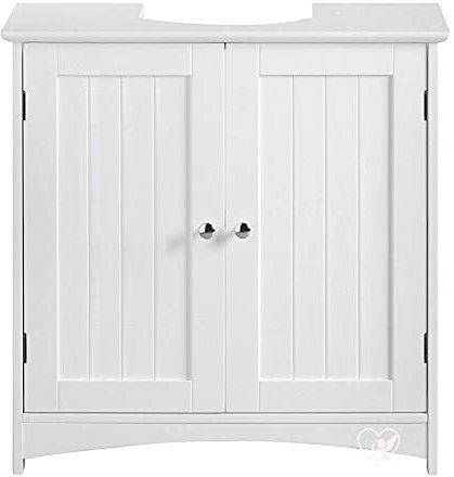 JEOBEST Meuble sous lavabo Salle de Bain 2 Portes, Meuble de Rangement, Meuble de Salle de Bain sur Pied pour Chambre Salon, Armoire de Rangement sous Lavabo Meuble de Vasque en Bois 60×30×60cm Blanc