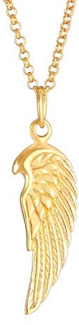 Kuzzoi Herren Silber-Halskette mit Flügel Anhänger (24 mm), Halskette für den Mann in 925 Sterling Silber vergoldet, goldene Kette mit Engel Feder Flügel, Herrenkette mit Anhänger handgearbeitet