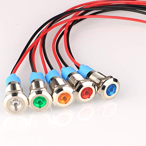 Gebildet 5 Stück 8mm AC/DC 12-24V LED Metall Kontrollleuchte Wasserdichte Signallampe mit Draht