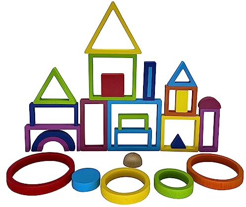 KanCai Regenbogen Holzpuzzle, Montessori Farbform Sortierpuzzles, Geometrie Formen Holzspielzeuge Gehirnspiel Lernspielzeug