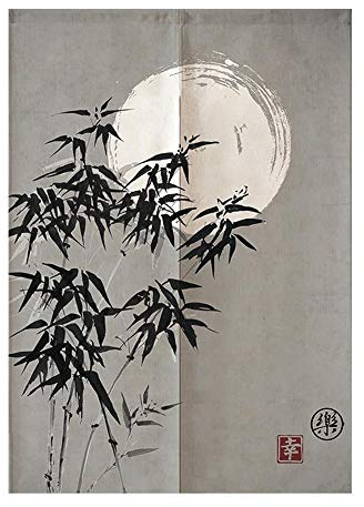 Odot Noren - Japanese Doorway Curtain Traditional Chinese Ink Style Hanging Door Tapestry Entrance Curtain For Sushi Kitchen Home Decoration - Ink Painting (85x150cm,moon bamboo)