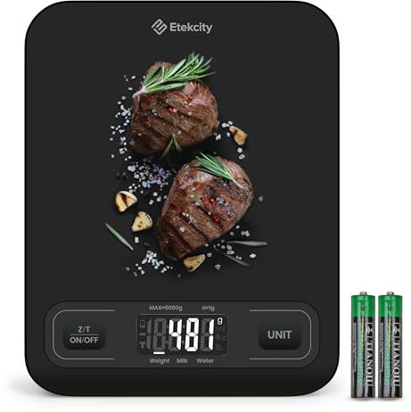 Etekcity Báscula de cocina de alimentos, gramos digitales y onzas para perder peso, hornear, cocinar, preparar cetogénicas y comidas, pantalla LCD, tamaño mediano, negro