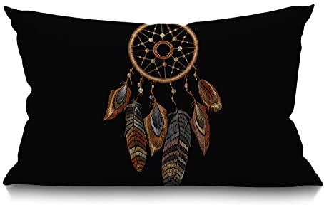 BGBDEIA Dreamcatcher Cushion Cover Embroidery Tribal Dream Catcher Boho American Talisman Cotton Linen Decorative Rectangular Throw Pillow Cover Pillowcase for Sofa and Bed Couch 12X20 30 x 50 cm