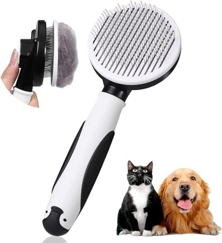 Vinabo Katzenbürste,Hundebürste Selbstreinigende Bürste,Pets Brush Katzenkamm mit Griff,saubere Taste,Bürste für Die Haustierpflege zum Entfernen von Unterfell mit kurzen, mit tleren und Langen Haaren