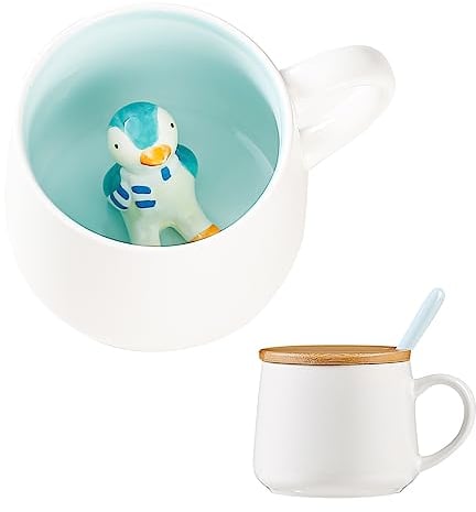 Süße Sachen Keramik Pinguine Kaffeetasse Teetasse Mit Deckel Löffel Lustige Tassen Geschenke für Frauen Kaffeebecher Porzellan 3D Tasse Personalisiert Cappuccino Tassen Freundin Jahrestag Geschenk