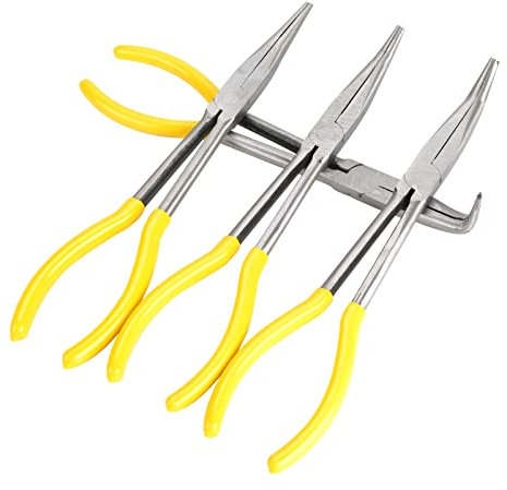 Holdfiturn 4PCS Long Nose Pliers 11 Inch Right Angle Pliers Set Hand Tool Long Distance Electronic Pliers Curved Jewelry Pliers Set Needle Nose Pliers for Jewelry Manufacturing Car Repair