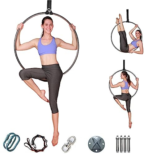 Yoga-Aerial-Hoop-Set, 31/33/35/37 Zoll Indoor-Fitness Yoga-Luftreifen mit Zubehör, Yoga-Reifen aus Edelstahl, Luftakrobatik Edelstahlring für Erwachsene,80cm