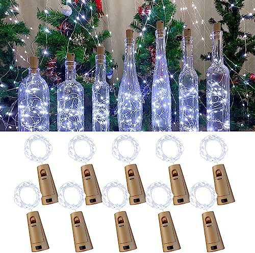 Etinga Wine Bottle Lights with Cork, 20 LEDs 6.6 Feet Silver Wire Cork Bottle Lights,Fairy Mini String Lights,for DIY Jar Halloween,Christmas,Party,Decor,Wedding Listing (10 Pack, Cool White)