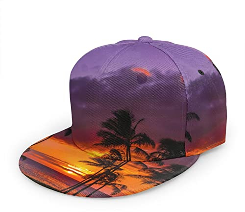 Newport Beach Sunset Coconut Tree Rot Lila Damen Herren Verstellbarer Hut Mode Flat Bill Brim Baseball Cap