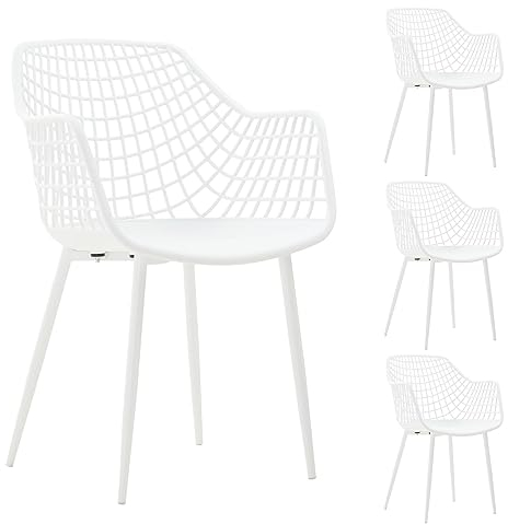 IDIMEX Lot de 4 chaises Lucia pour Salle à Manger ou Cuisine au Design Retro, en Plastique Blanc et 4 Pieds en métal laqué Blanc