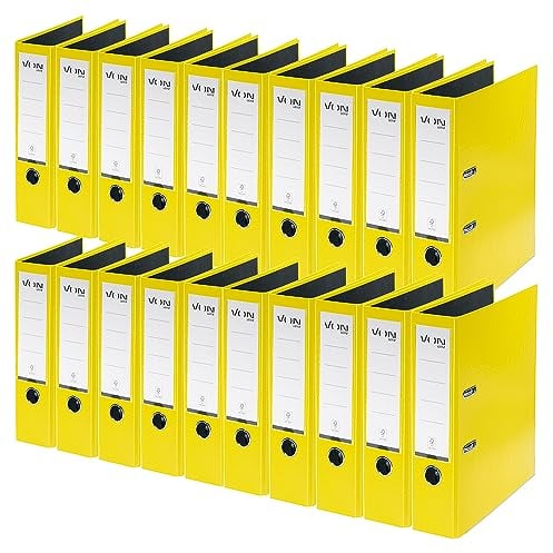 VON Leitz Ordner A4, 20er Pack, Karton mit Kunststoffeinband, 80 mm Rückenbreite, Für 600 Blatt, Blauer Engel & FSC-zertifiziert, Für Schule, Studium & Zuhause, Gelb, 10550015