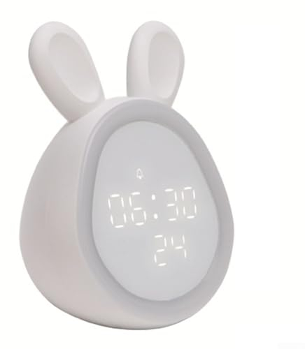 HEIBTENY Kinder Lichtwecker Wecker,Cute Rabbit Niedlicher Kinderwecker,Elektronischer Wecker Am Bett Mit Nachtlicht Für Kinder, Mädchen(white)