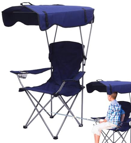 Silla de Playa con toldo, Silla de Playa Plegable portátil, Silla de Camping de Alta Capacidad, Gruesa, cómoda Silla de Playa reclinable Antideslizante con Dosel para Senderismo, Playa y jardín