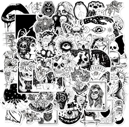 Schwarz-Weiß-Gothic Horror Aufkleber Gothic Sticker Set 50 Stücke Niedlich Deko für Auto Laptop Skateboard Fahrrad Moped Motorrad Fahrrad Computer,Geeignet für Erwachsene Kinder