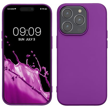 kwmobile Custodia Compatibile con Apple iPhone 14 Pro Cover - Back Case Morbida - Protezione in Silicone TPU Effetto Metallizzato viola metallizzato