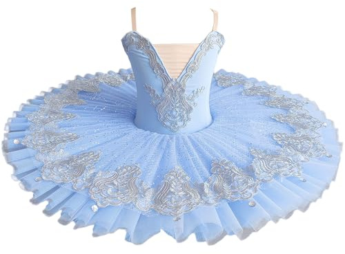 Xytraiihw Professioneller Ballett-Tutu-Rock Für Kinder, Damen-Ballettkleid Für Erwachsene Mädchen Kinder Bühnenkleidung Schwanensee-Tanz-Ballerina-Kostüme,Blau,130