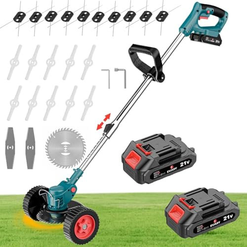 Grass Strimmer Cordless with Battery and Charger 2 PCS 3000mAh Grass Strimmer Cordless Grass Cutter Machine for Weed Wacker Trimmer Garden