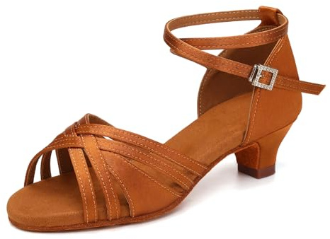 YCALCP Scarpe da Ballo Latino Americano Bambina Punta Aperta Tacco Basso Standard Salsa Bachata Scarpe da Ballo da Sala,EM-930-XGG,Tacco di 4 cm