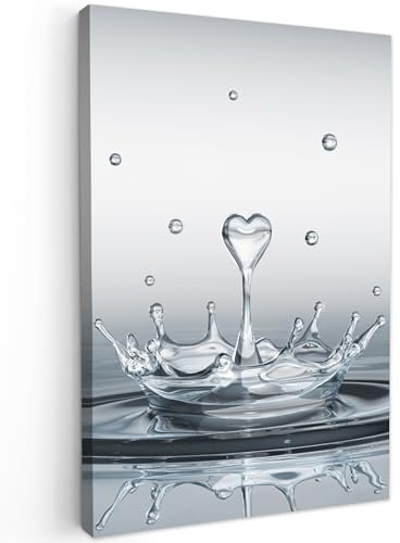 MuchoWow© Leinwand Bilder Klein 20x30 cm Mini Wanddeko Wohnzimmer Aesthetic Room Decor Deko Zimmer Wandbilder Moderne Bild auf Leinwand Abstrakt - Modern - Wasser - Herz