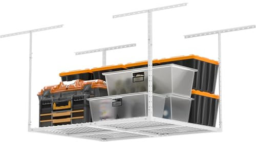 3 x 1,2 m rack portaoggetti da garage, regolabile da soffitto, scaffale per garage resistente, capacità di carico 181,4 kg (bianco)