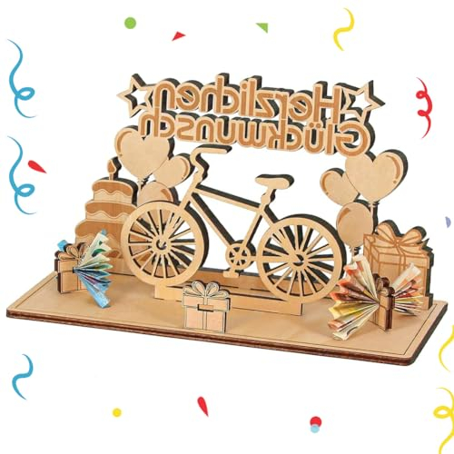 NIEEKRUN Fahrrad Geschenk Deko, Holz Fahrrad Geburtstag Geldgeschenke, Wiederverwendbare Fahrrad Deko, Bicycle Themed Party Decoration, Geldgeschenk Fahrrad für Freunde, Party, Radfahrer