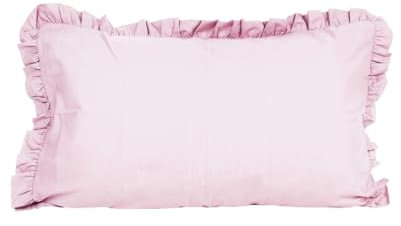 Coppia federe Cotone Per Guanciali Letto Tinta Unita Tessuto con Volant (Rosa)