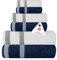 Casa Copenhagen Solitaire Mix 6-teiliges Handtuchset - Marineblau + Weiß, 600 g/m², 2 Badetücher, 2 Handtücher, 2 Waschlappen aus weicher ägyptischer Baumwolle für Badezimmer, Küche und Dusche