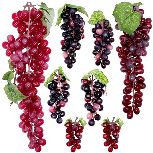 Attuslla 8 Spieße Kunststoff Weintrauben Plastikobst Künstliches Simulation Künstliche Kunststoff Lila Traube für Hochzeitsfest Dekoration Foto Requisiten