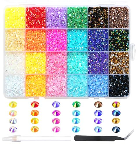 24000Pcs Diamantes para Uñas, BetterJonny Cristales para Uñas 3mm Cristales Gemas Piedras para Uñas Diamantes de Imitación Gemas de Espalda Plana para Uñas Maquillaje Ropa Manualidades DIY Handwerk,A