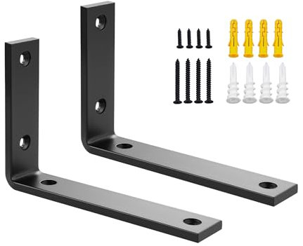 SAYAYO 2 Pièces Équerre Étagère Murale Charge Lourde, Supports d'Étagère Métal 5MM d'Épaisseur à Angle Droit de 90°, Fixation Flottante Support pour Salon Chambre Cuisine, 150MM * 100MM, Noir