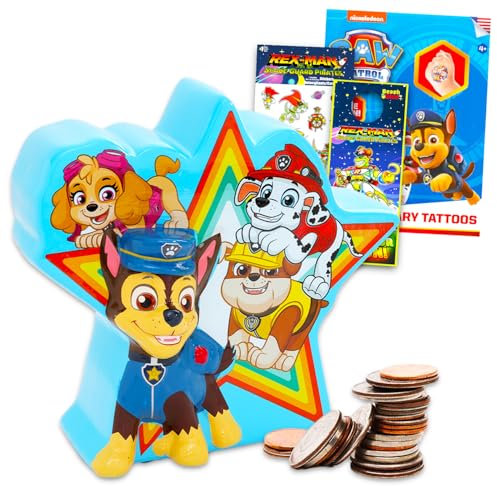 Paw Patrol Sparschwein für Kinder Set - Bündel mit Keramik Paw Patrol Spardose plus Aufkleber, Tattoos, mehr | Paw Patrol Sparschwein für Jungen, Mädchen