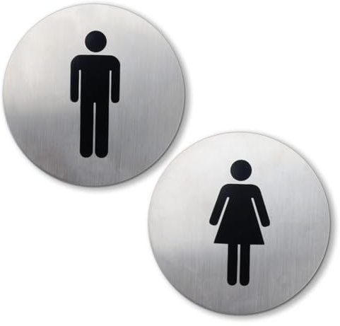 2Pcs Toilet Sign Male Female Self Adhesive Restroom Sign Slimline Toilet Sign Rigid Brushed Silver Aluminium Toilet Sign with Double Sided Tape for Home Hotel Company Shopping Mall (76mm × 76mm)