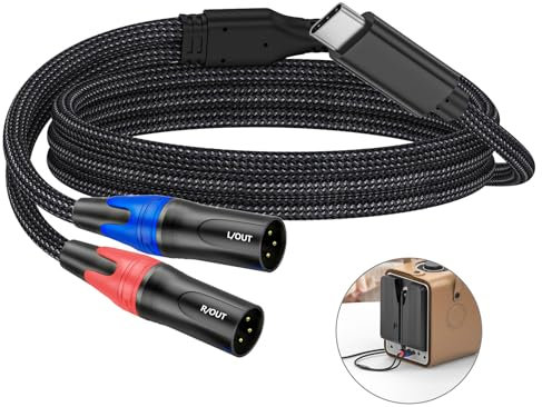 jaminben USB C to Dual XLR Microphone Cable, Type C Male to XLR Male Stereo Power Amplifier Cable for Amplifier, Speaker, Mixer Console, etc 2M/6.56FT